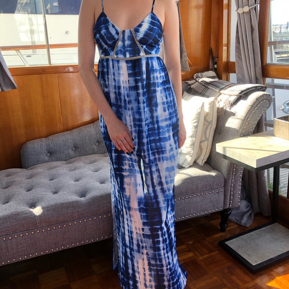 G by Guess Blue Print Maxi Dress w Chain details size XS - Picture 3 of 7